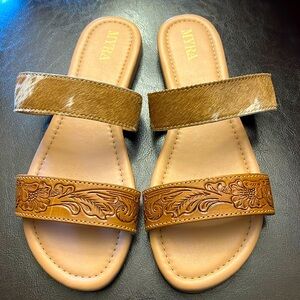 Myra Sandals Western Hand Tooled size 9 Lena Trail NWOT